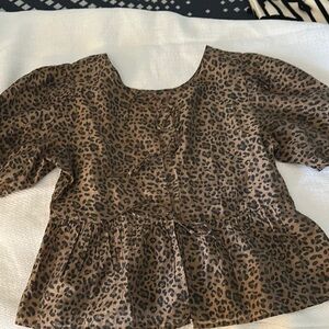 American Eagle Outfitters Leopard Print Blouse Brown Black